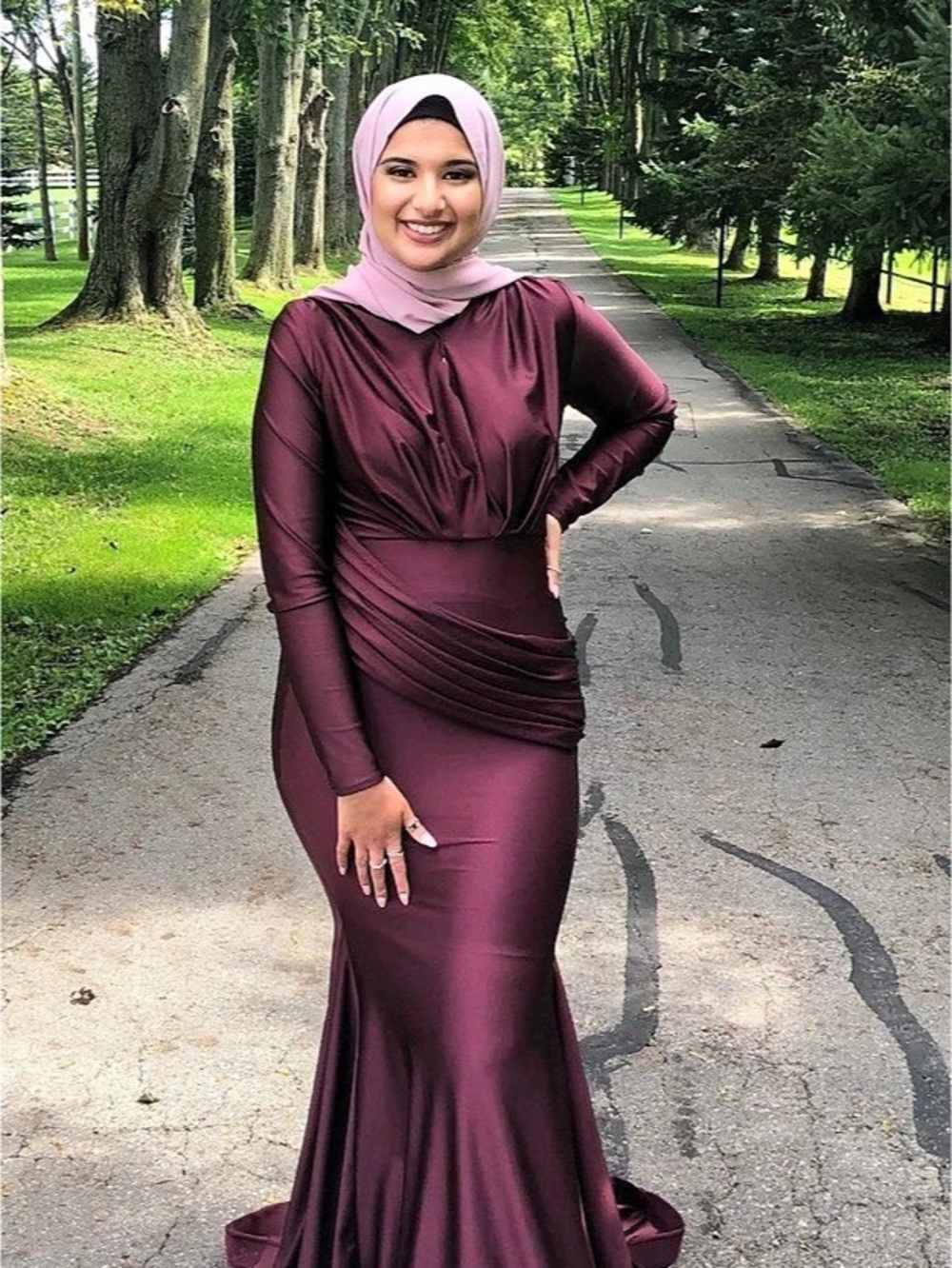 Long Sleeve Purple Maxi Formal Dress